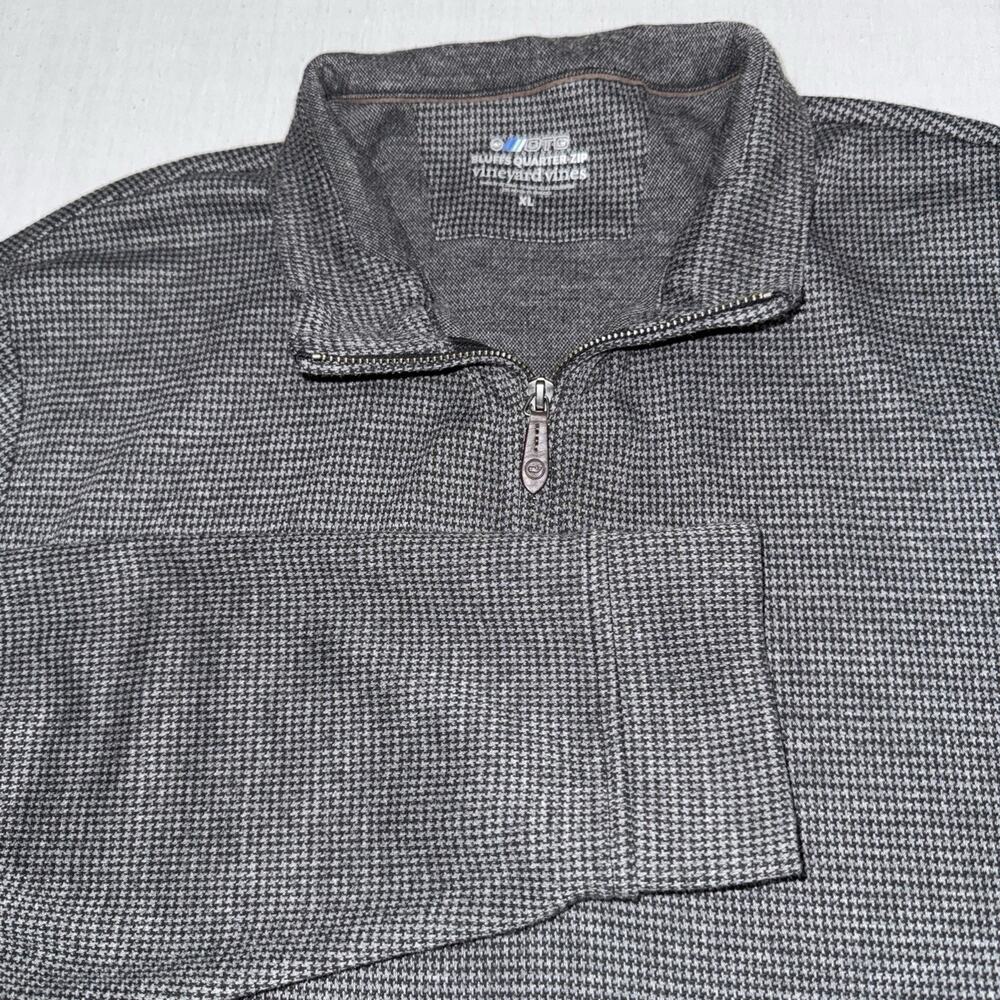 Vineyard Vines Bluffs Quarter Zip Mens XL Black Houndstooth Performance Pullover